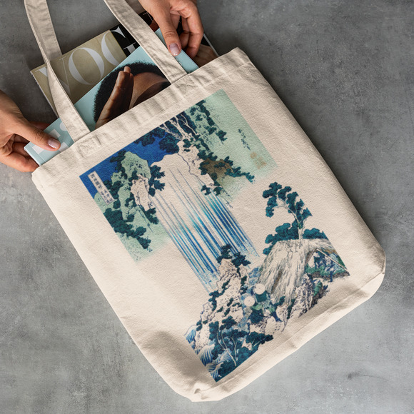 Japanese Yoro Waterfall Blue Canvas Tote - Picture 2 of 5
